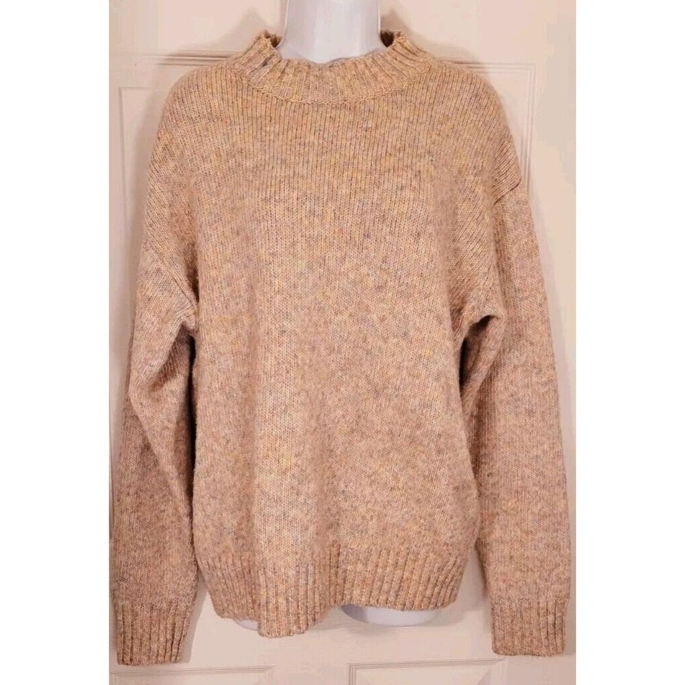 Zara Crop Ribbed Mock Neck Wool Blend Pink Multicolor Oversize Sweater MEDIUM